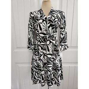 Tahari ASL Arthur S Levine Black & White 3/4 Sleeve Surplice Dress Sz XS